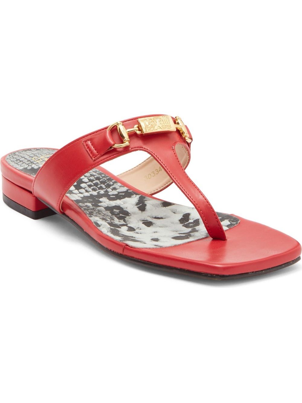 Roberto Cavalli Red Leather Thong Sandal with Gold Hardware